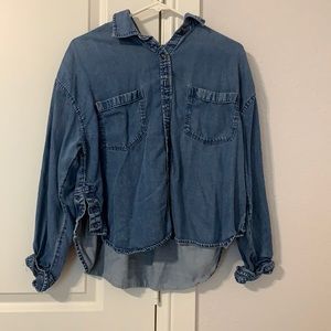Cropped denim button up